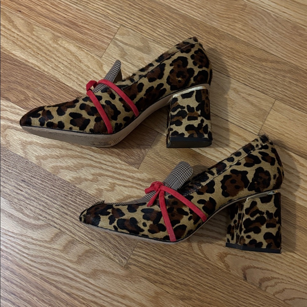 ANTONIO MELANI Leopard Print Block Heel Loafers with Pink Bow - Picture 5 of 11